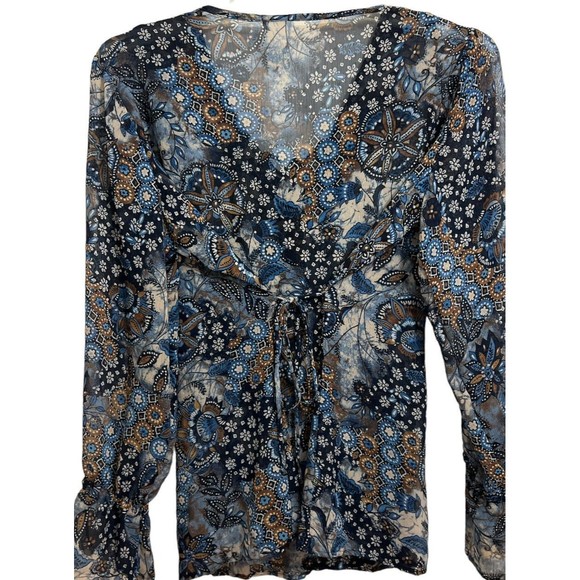 Vintage Sheer Boho Blouse Fashion Bug Ruffled Sleeves Ties In Back | Size L - Picture 3 of 9